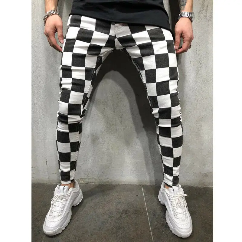 Men trousers Summer striped plaid casual pencil pants