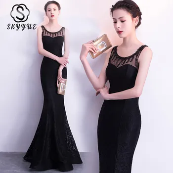 

Skyyue Evening Dress O-Neck Formal Gown Crystal Sleeveless Robe De Soiree 2019 New Mermaid Floor-Length Women Party Dresses C158