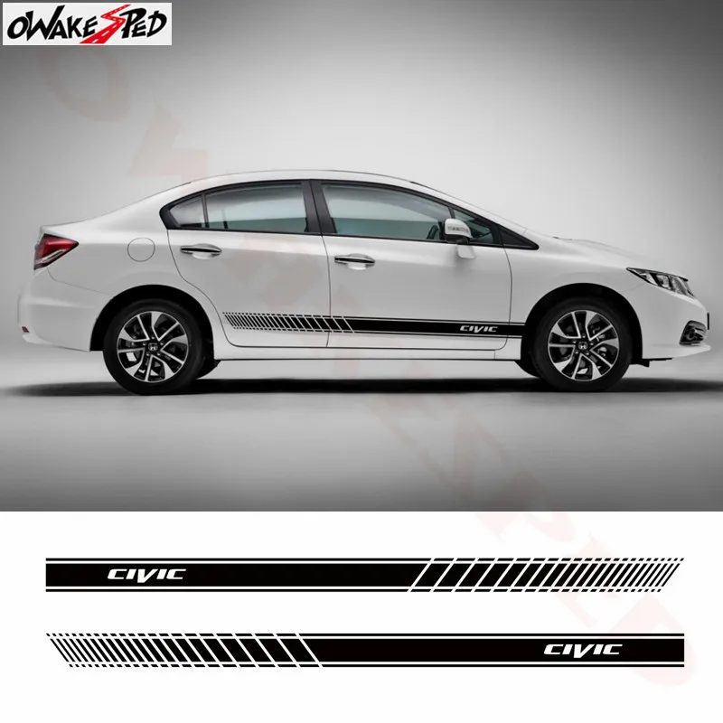 

2 PCS Racing Sport Car Stickers External Accessories Vinyl Decals Auto Stripes Side Skirt Decor Sticker For Honda Civic