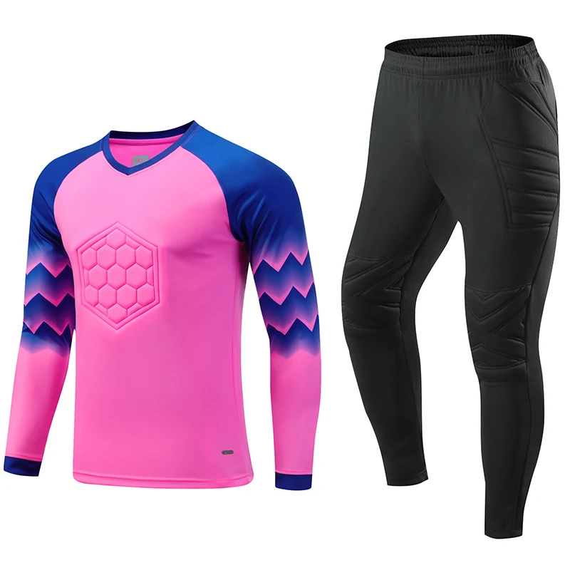 Men's Long Sleeve Goalkeeper Soccer Jersey Set with Protective Padding
