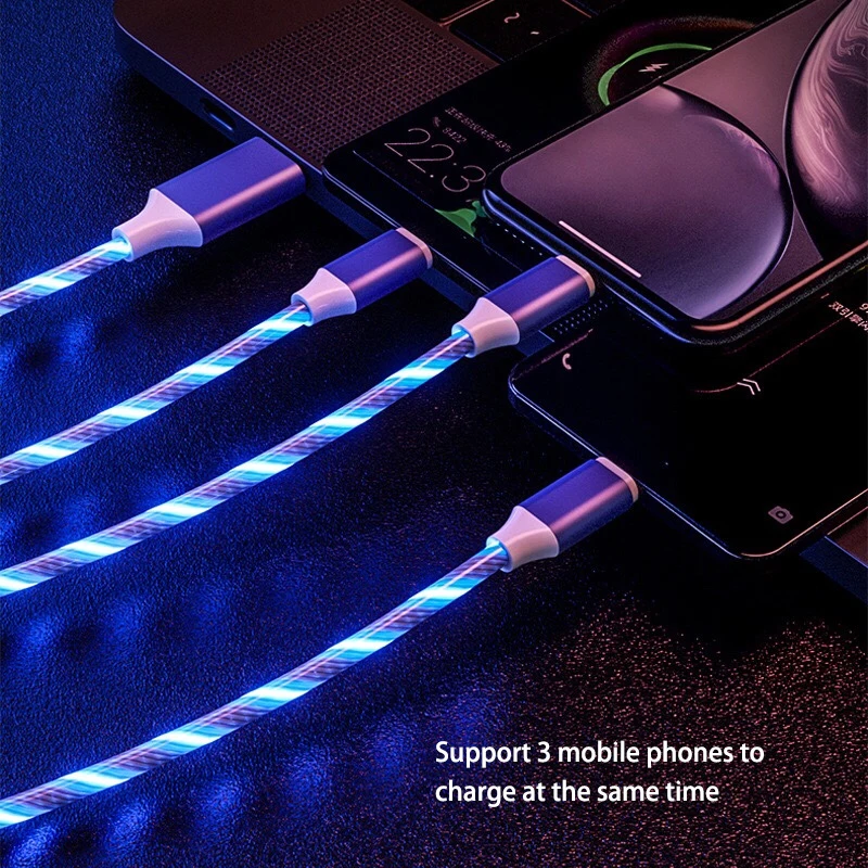 Type c micro usb кабель для зарядки huawei mate 20 p30 samsung s10 стример 3 в 1 светодиодный светильник шнур быстрой зарядки для xiaomi oppo