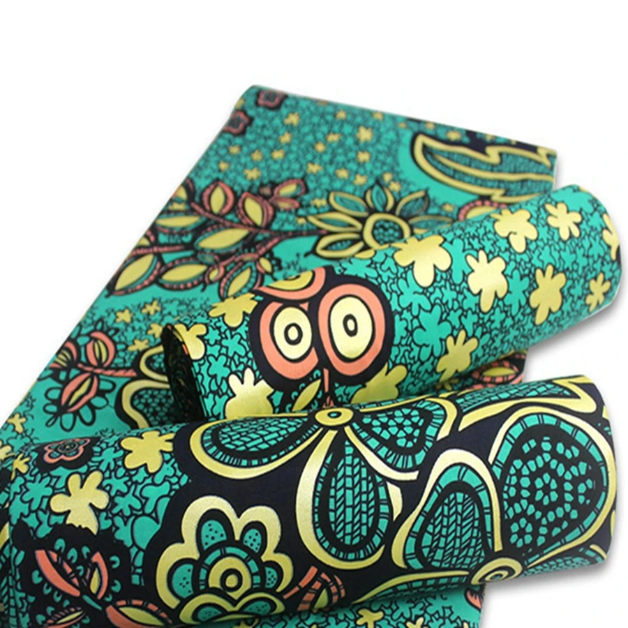 New Nigerian Green African Wax Fabrics Cotton Rapper Batik Ankara Best Quality Golden  Material For Sewing