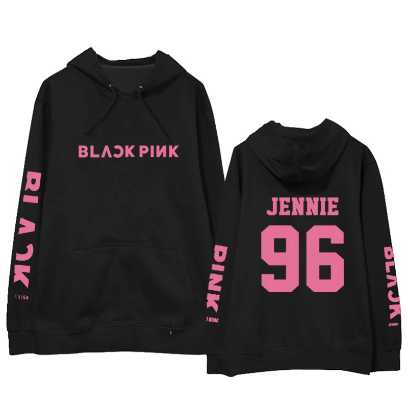 Kpop Черный Розовый Лиза Розовый Черный Розовый худи с обожкой альбома Повседневный Свободный пуловер с капюшоном толстовки с длинными рукавами с принтом WY770 - Цвет: JENNIE Black