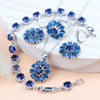 

Women Accessories Bridal Jewelry Sets Silver 925 Zirconia Costume Jewelry Earrings Bracelet Pendant Rings Necklace Sets Gift Box