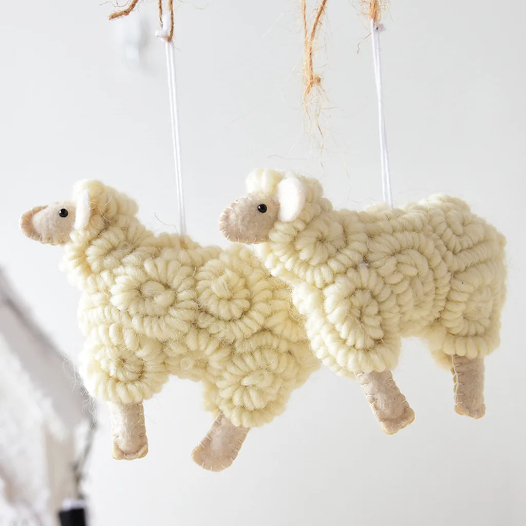 

2PC Handmade Wool Felt Lamb Cute Sheep Small Ornaments Kids Room Bed Baby Cot Lovely Hanging Decoration Baby Shower Gifts