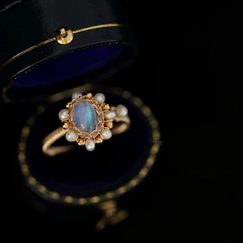 

Natural Opal Ring For Birthday Gift Fresh Water White Pearl Ring For Girl Women's Fine Jewelry