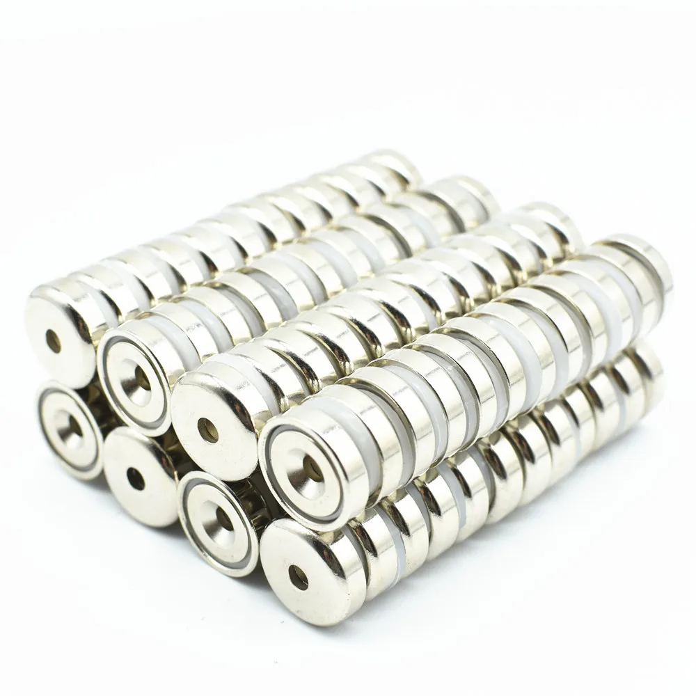 

9kg Pulling Pot Magnet Dia. 20mm M4 Countersunk Hole Mounting Magnetic Strong Neodymium Magnets for Tools Holding 20pcs