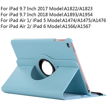 

360 Degree Rotation Luxury Smart Cover For New iPad 9.7 2017 2018 A1822 A1823 A1893 A1954, iPad Air 2, iPad Air 1, iPad 6 5 Case