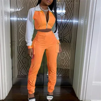 

Female Sportswear Suits New Zipper Long Sleeves Short Coat Top + Slim Long Trousers 2pcs Female Outfits Femme Hot Tracksuits Hot