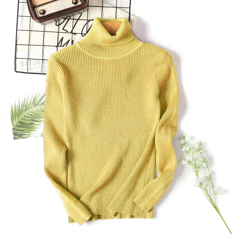 Новинка, зимний женский вязаный свитер, водолазка, Повседневный, мягкий, воротник поло, модный, тонкий, эластичный, пуловеры - Цвет: Yellow