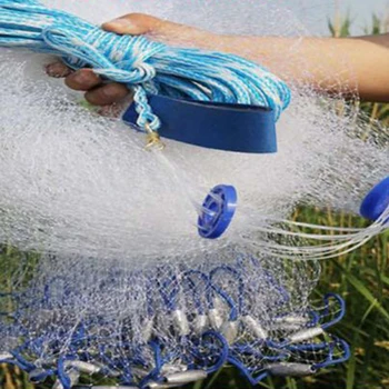 

2.4m American Hand Throwing Net Bait Fishing Cast Net Easy Throw Strong Nylon Monofilament Fishing Net with Heavy Duty Sinkers
