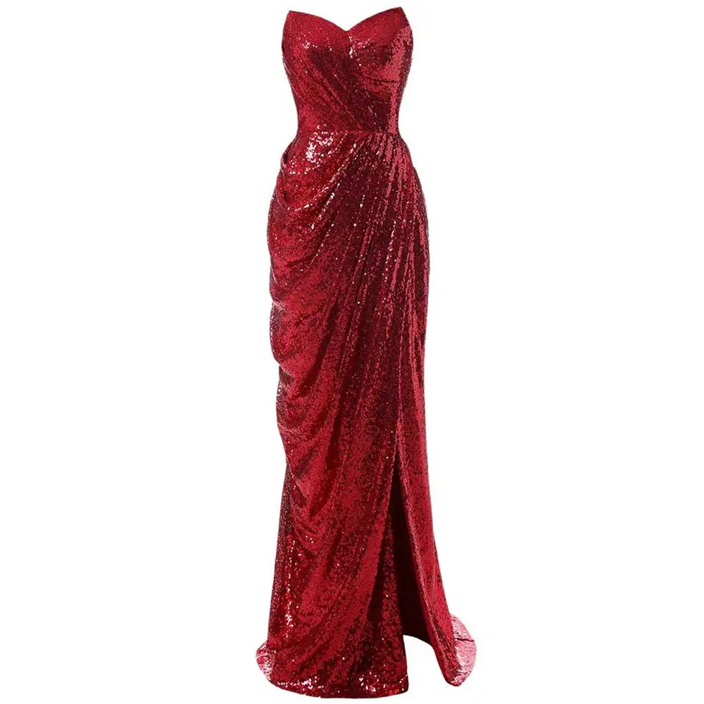 

Shining Burgundy Sequins Mermaid Prom Dresses Sexy Backless Long Formal Evening Gown Elegant Woman Party Dresses Plus Size
