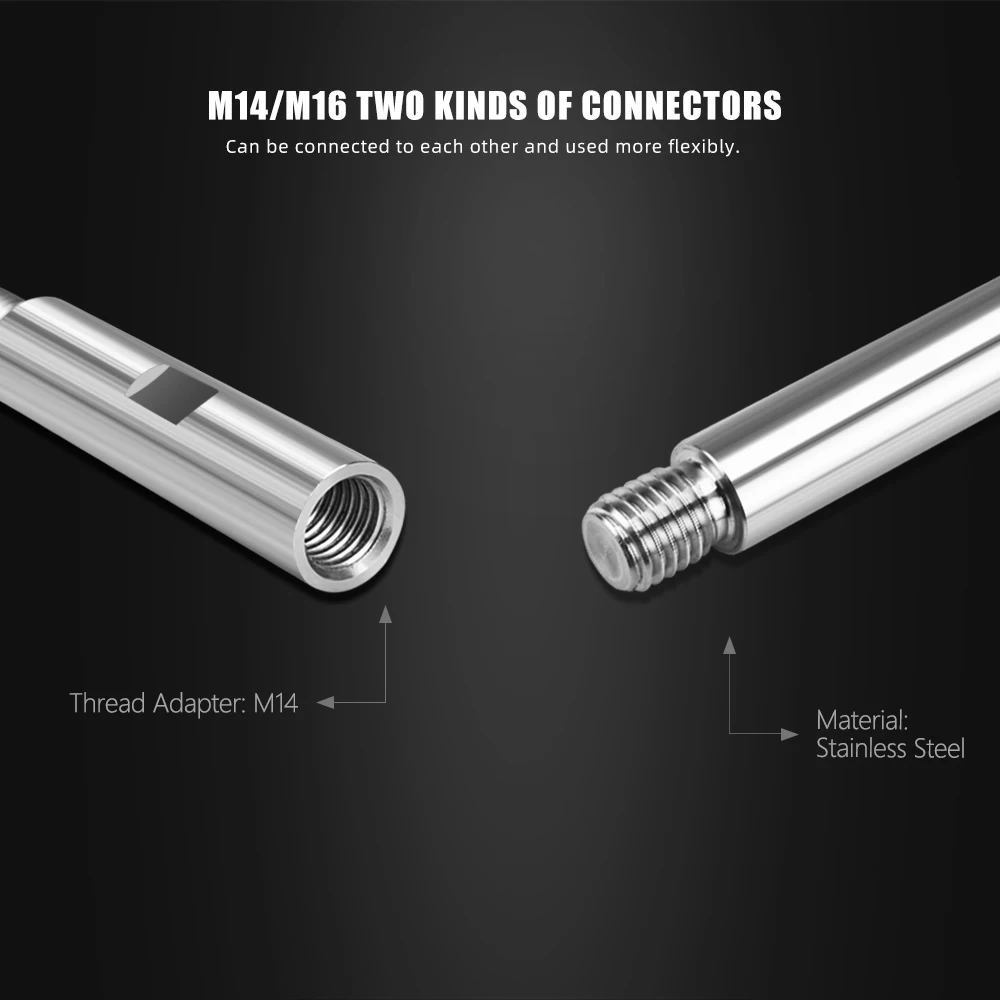 SPTA Stainless Steel Rotary Extension Shaft Set Connector Adapter Angle Grinder Rotary Polisher Extension Shaft Connecting Rod
