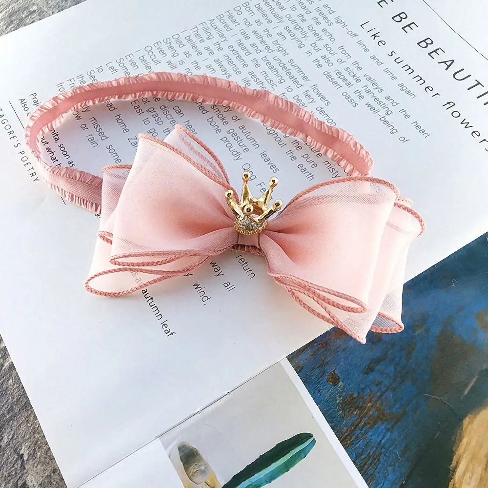 light pink Милая повязка на голову для маленьких девочек; повязка на голову с кружевным бантом и короной; эластичная повязка на голову; тюрбан; головной убор принцессы; реквизит для фотосессии; Детские аксессуары для волос - Цвет: light pink