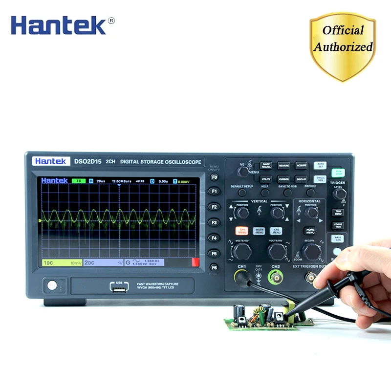 2 canales ancho de banda 1 GSa/s kit profesional de 7 pulgadas 150 MHz Anmascop Osciloscopio digital Hantek DSO2D15 1 canales osciloscopio multiuso