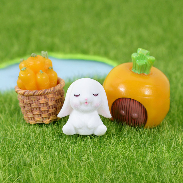 Rabbit Model Cartoon Animal Figurine Dollhouse Miniature Fairy Home Garden Decoration Resin Mold Easter Desktop Craft