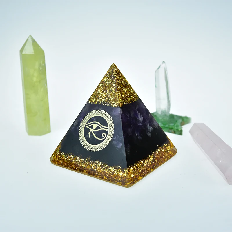 Original Natural Crystal Resin Craft Ornaments Orgonit Pyramid Eye Of Horus Amethyst Jewelry Healing Energy Prayer For Wealth