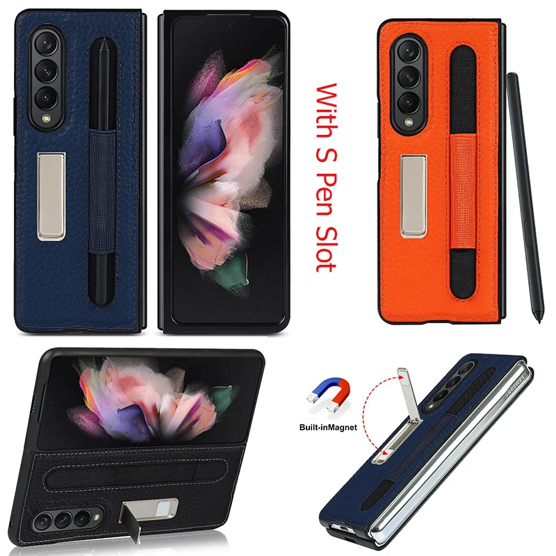 

Кожаный чехол с откидной подставкой для Samsung Galaxy Z Fold 3 с S-держателем, чехол для Galaxy Z Fold3, фоточехол с отделениями для ручек