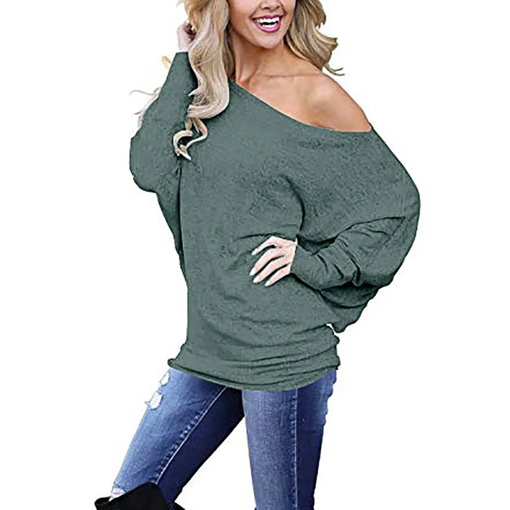 Женские повседневные однотонные свитера с длинными рукавами и принтом «летучая мышь», пуловер, блузка, женские зимние топы, вязаный свитер C30826 - Цвет: GN