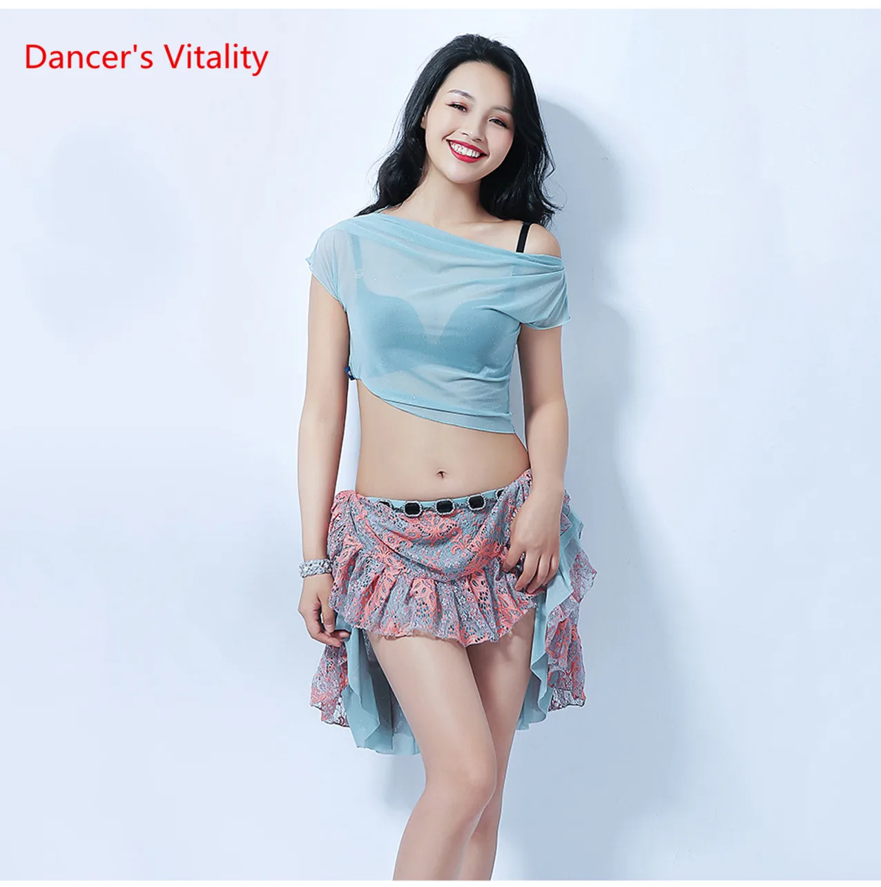 Стиль танец живота сексуальный топ с рукавами+ юбка 2 шт. костюм для женщин пояс для танца живота танцевальный набор для девочек танцевальный набор