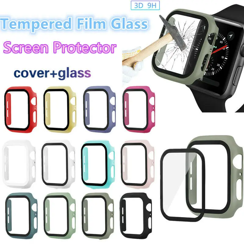 TPU чехол для часов полное покрытие Apple Watch Band 38/42/40/44 мм закаленное защитное стекло
