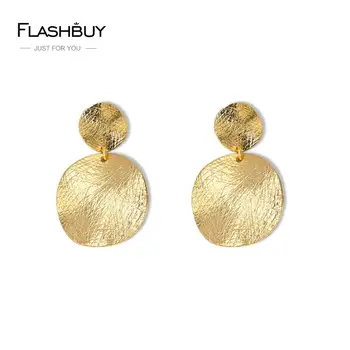 

FLASHBUY Trendy Gold Color Round Drop Earrings For Women Alloy Pendant Earrings Metal Minimalist Jewelry