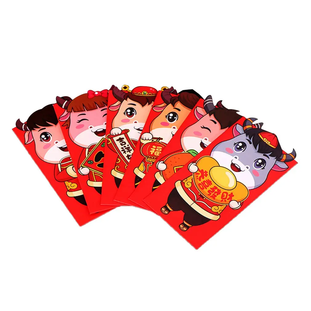 6pcs/set Cute Cartoon Cattle Spring Festival Red Envelope Best Wishes Lucky  Money New Year's Red Envelope