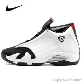 

Original Nike Air Jordan 14 Retro Black Toe 487471-102 Men's Basketball Shoes High Top Basketball Unisex Jordan Women Shoes