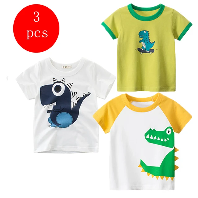 27kids 3pcs/lots 27kids 3pc Dinosaur Pattern Boys T Shirt for Kids Baby's Tops t-shirt Cotton Children Short Sleeve Clothes 2
