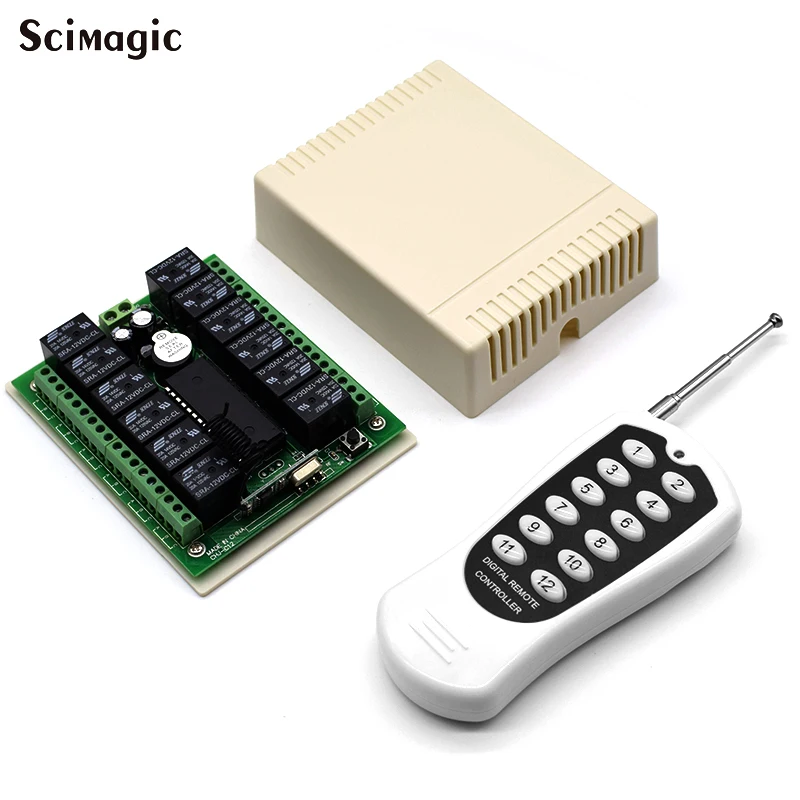 

DC12V 23A Relay 12CH Wireless RF Remote Control Switch Transmitter with Receiver Module 433mhz Remote Control