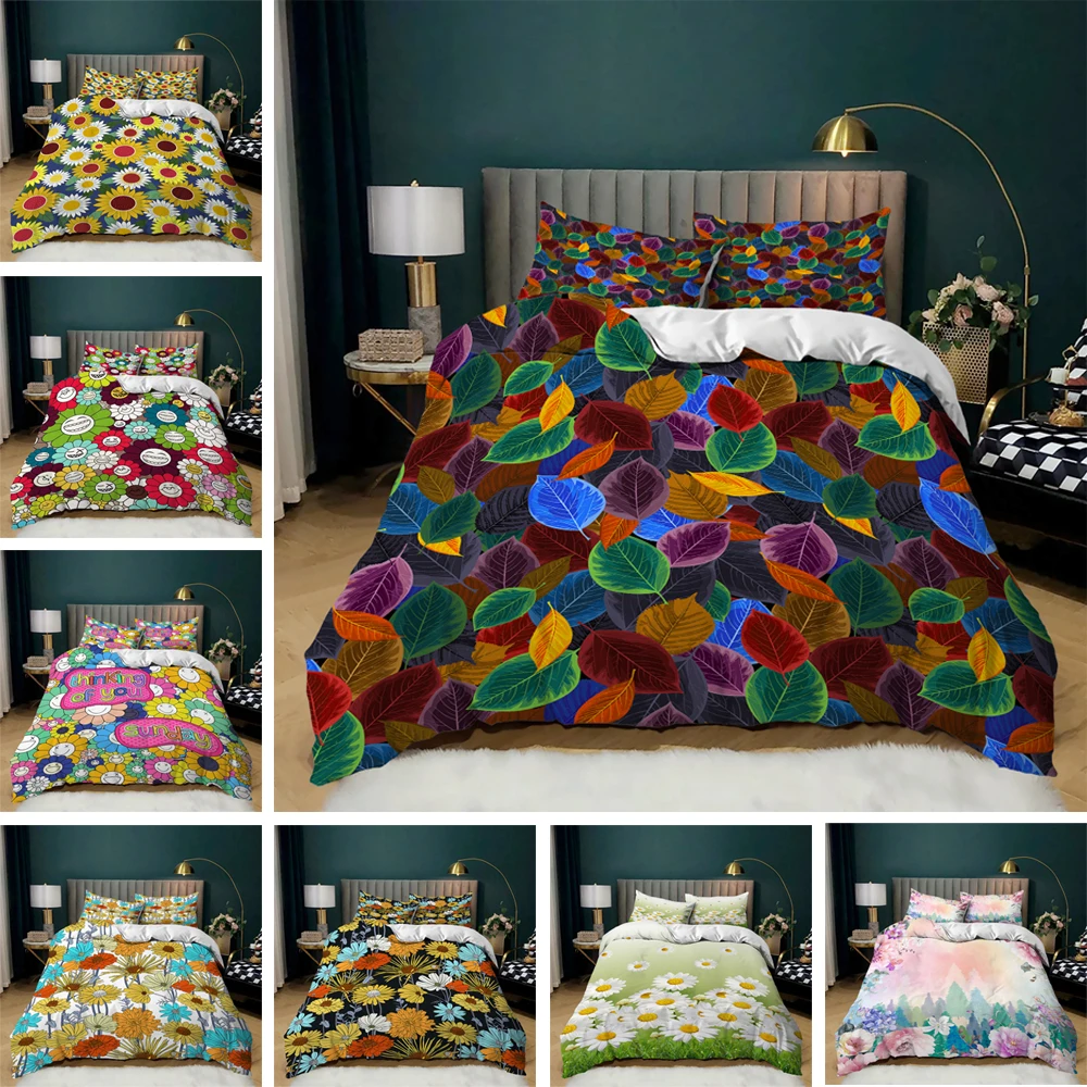 Garden Flower Style 2/3 Pcs Bedding Sets Polyester Microfiber Botanical Floral Bed Duvet Cover Queen King Size Home Textiles