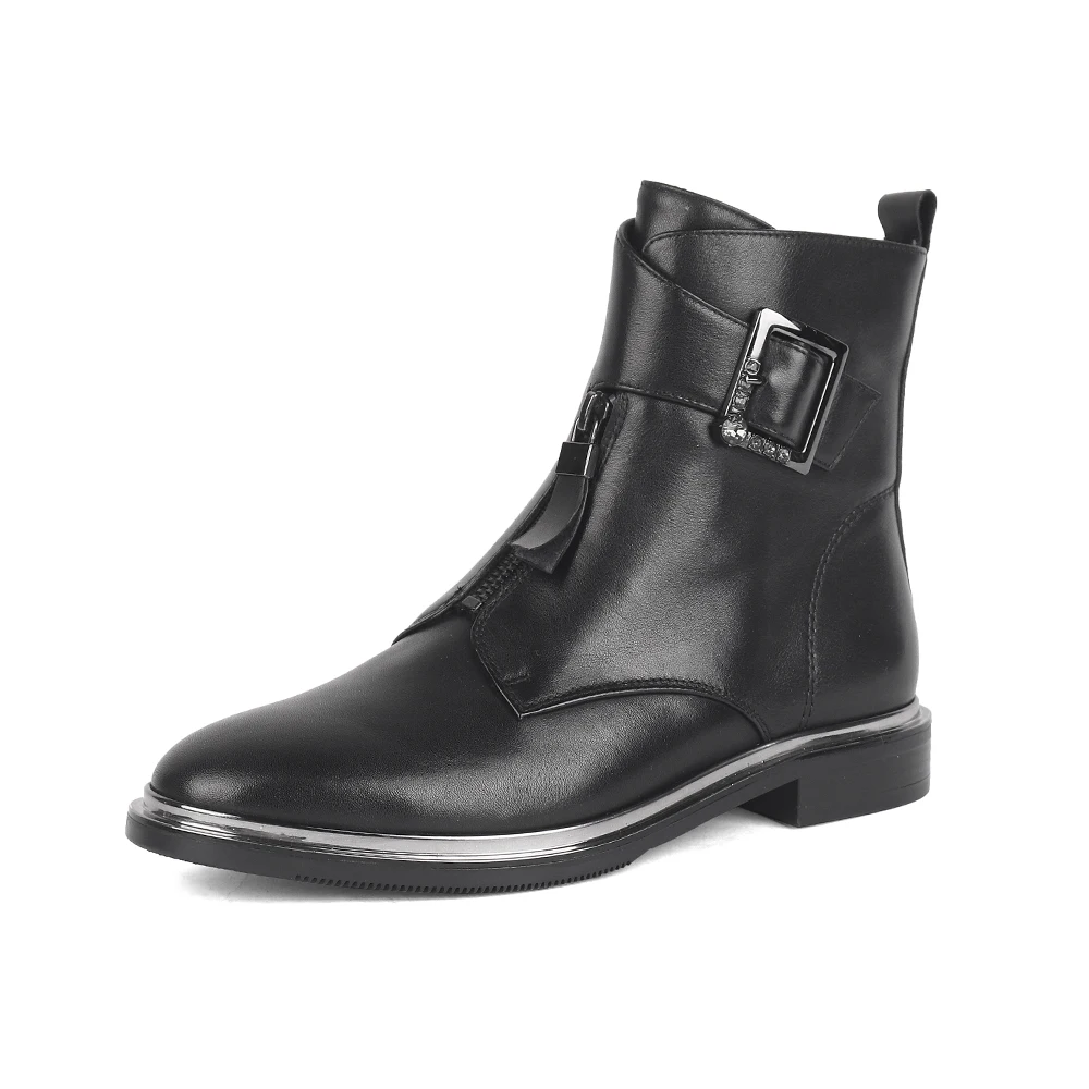 SOPHITINA/модные ботинки с пряжкой; однотонная удобная обувь из высококачественной натуральной кожи с круглым носком; новые женские ботильоны; SC536 - Цвет: Black