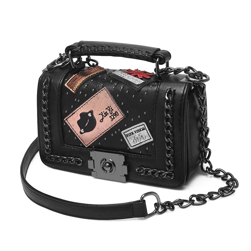 

2017 Spring New Style Korean-style WOMEN'S Bag Fashion Handbag Shoulder Bag Badge Chain Decoration Pu Bag Wholesale