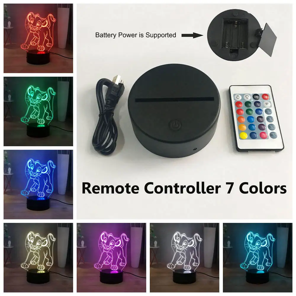 Controller 7 Colors Король Лев USB сенсорный светодиодный детский Ночной светильник мультфильм Simba декор комнаты дети день рождения праздник подарок Король джунглей настольная лампа - Испускаемый цвет: Controller 7 Colors