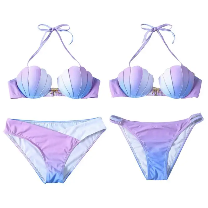 

Charming Women Bikini set Mermaid Shell Bra Design Vintage Beach Wear Cover-up Shell Bra Sea