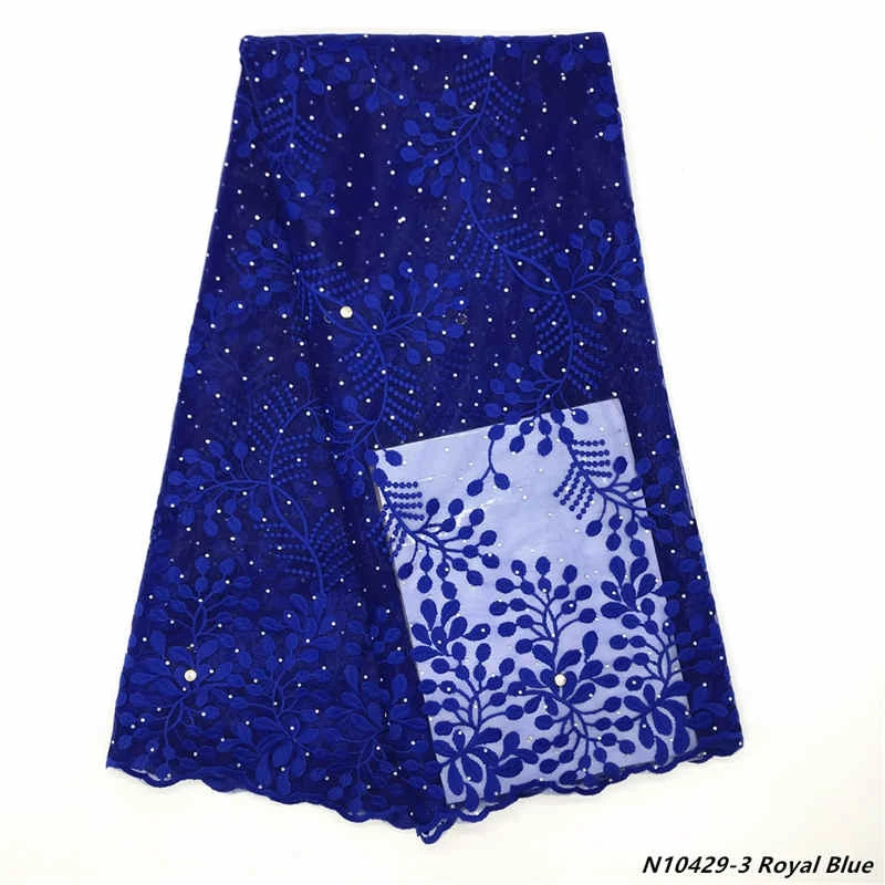 Mr. Z последние африканские тюлевые сетчатые Платья материал нигерийские вышитые французские сетчатые кружевные ткани 5 ярдов Свадебные текстильные ткани - Цвет: N10429-3 Royal Blue