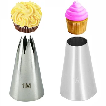 

2PCS DIY Cake Decorating Nozzles Stainless Steel Icing Piping Nozzle Pastry Tips Round Flower Chocolate Mold Baking Tool #1A 1M