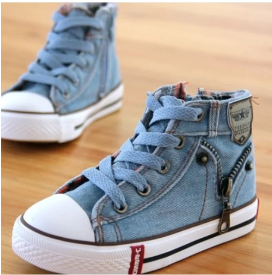 Shengxuanny New Arrived Size 25-37 Children Shoes Kids Canvas Sneakers Boys Jeans Flats Girls Boots Denim Side Zipper | Детская одежда