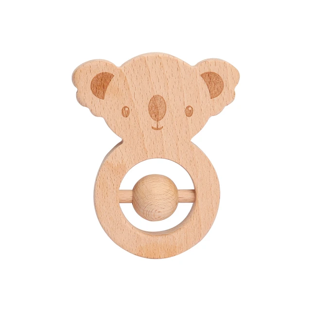 Wooden Rattle Beech Bear Hand Teething Wooden Ring Baby Rattles Play Gym Montessori Stroller Toy Educational Toys Let's Make type 35