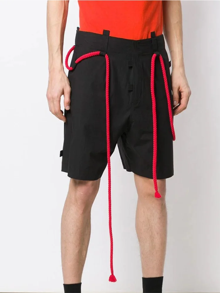 

New summer men's red rope shorts city youth pure color loose pants sporty go with the busty pants