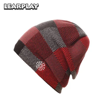 

Plaid Pattern Autumn Winter Knitted Hats Men Women Skullies And Beanies Sports Ski Skate Adults Windproof Fleece Cap Accessories