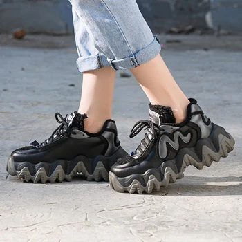 

JOUIR TALONS Fashion 2020 Genuine Leather Flat Platform INS Woman Sneakers Trainers Shoelaces Comfortable Vulcanize Women Shoes