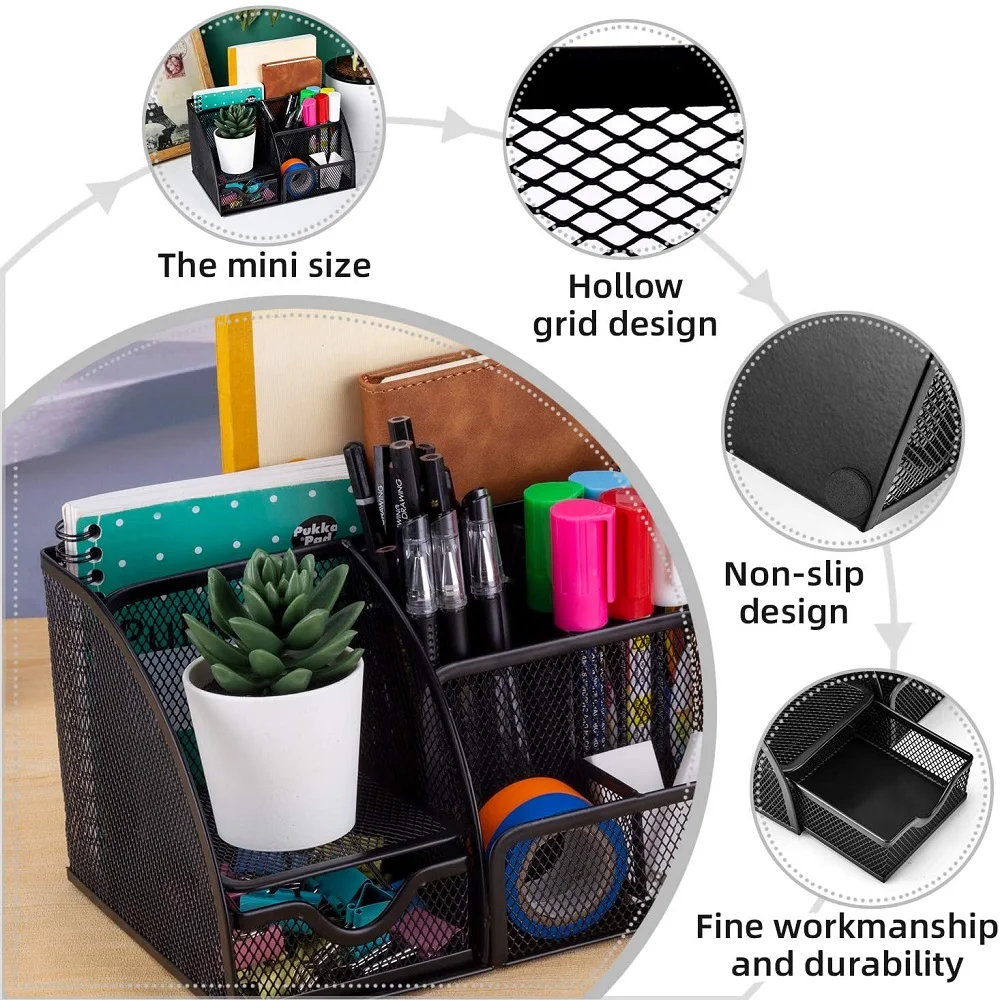 

Metal Penholder Desk Organizer Organized D 'Escritorio Office Desk Accessories Desktop Storage Boxes with Drawers in 6 Slots