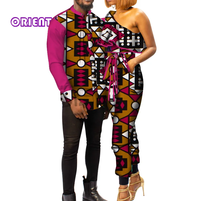 Африканская одежда для пар женские длинные Комбинезоны на одно плечо мужская