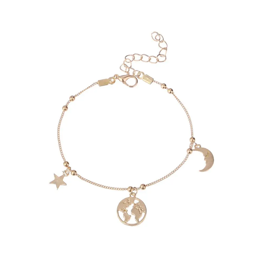 Boho Золотой ножной браслет для женщин карта земли звезда сплав цепи ноги браслет натур оболочки пляж Jewely дружбы браслет Cheville