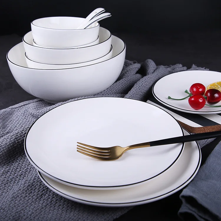 

Ceramic plate hand-painted black Western dish Nordic tableware creative fruit plate custom minimalist household dishes set