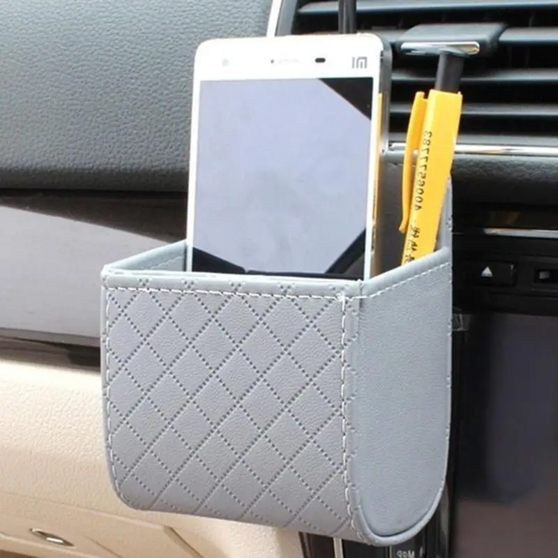 

Car-Styling PU Leather Car Outlet Air Vent Clip Trash Box Phone Holder Organizer Auto Sun Glass Holder Storage Box 4
