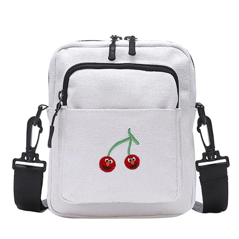 

ABZC-Simple Bag Fashion Girl Cartoon Mini Cherry Print Cute Messenger Bag Female Bevel Funny Sweet Girl Canvas