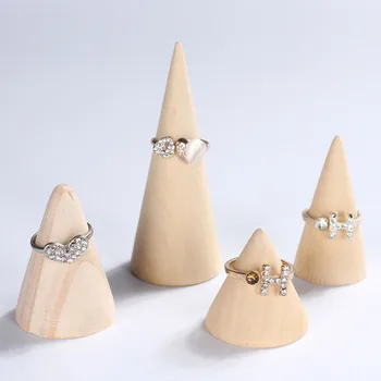 

1PC Vintage Natural Unpainted Wooden Ring Jewelry Display Rack Stand Cone Shape Holder Organizer Showcase for Exhibit