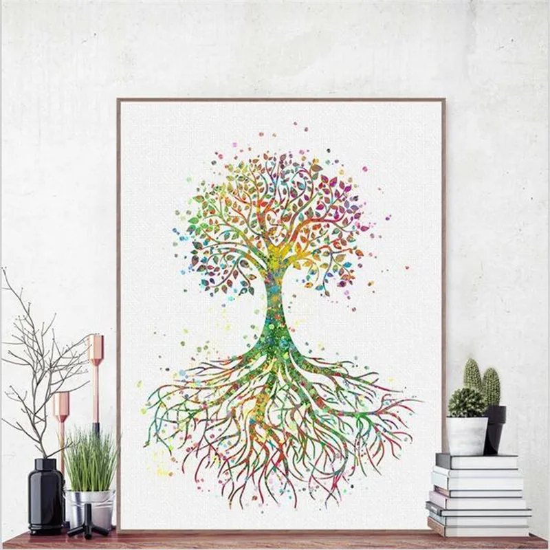 

New Style Modern Abstract Watercolor Lucky Tree Frame Painting Core Customizable Scandinavian Minimalist Bedroom Living Room Lar